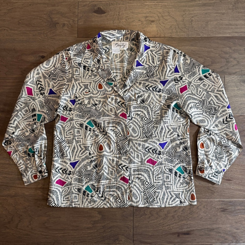 Kathy Comelli for Shapely Vintage 80s Geometric Abstract Print Blouse Size‎ 12
